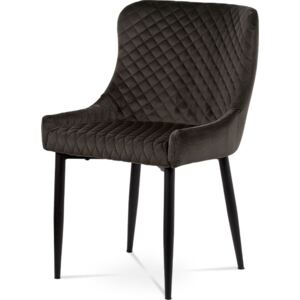 Jídelní židle - šedá sametová látka, kovová podnož, černý matný lak