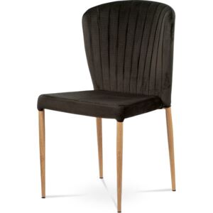 Jídelní židle - šedá sametová látka, kovová podnož, 3D dekor dub