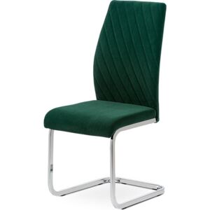 Jídelní židle - zelená sametová látka, kovová chromovaná podnož