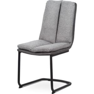 Jídelní židle - látka světle / tmavě šedá, kovová podnož, černý matný lak