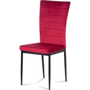 Jídelní židle, červená látka samet, kov černý mat