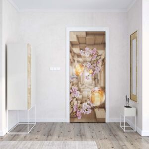 GLIX Fototapeta na dveře - 3D Tunnel Cherry Blossom Flowers Modern Design | 91x211 cm