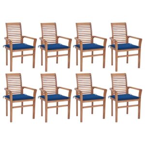 Jídelní židle 8 ks královsky modré podušky masivní teak