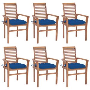 Jídelní židle 6 ks s modrými poduškami masivní teak