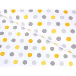 Škodák Bavlněná látka - plátno SIMONA vzor B-532 Žluté a šedé puntíky na bílém - šířka 160cm