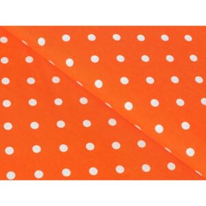 Škodák Dekorační látka LONETA vzor LO-337 Bílé puntíky na oranžovém - šířka 140 cm - š. 140 cm