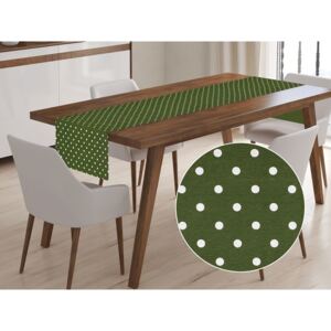 Škodák Běhoun na stůl LONETA vzor LO-341 Bílé puntíky na tmavém olivově zeleném - 50 x 160 cm