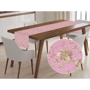 Škodák Bavlněný běhoun na stůl MESTRAL vzor ME-20 Květiny na růžovém - 50 x 120 cm