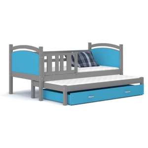 Dětská postel DOBBY P2 color + matrace + rošt ZDARMA, 184x80, šedá/modrá