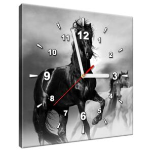 Tištěný obraz s hodinami Pozorný černý kůň ZP2501A_1AI
