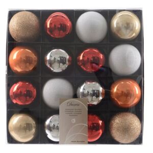 Vánoční plastové ozdoby 16ks mix barev červená/stříbrná/bronzová