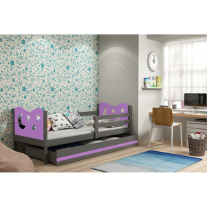Dětská postel KAMIL + matrace + rošt ZDARMA, 90x200, grafit, fialová