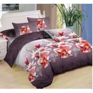 Bavlissimo 7-dílné povlečení květy bavlna/mikrovlákno růžová fialová 140x200 na dvě postele