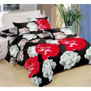 Bavlissimo 7-dílné povlečení růže bavlna/mikrovlákno černá červená šedá 140x200 na dvě postele