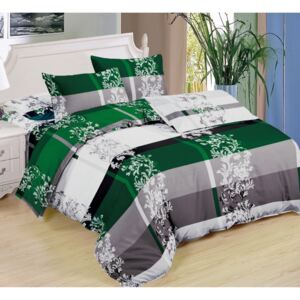 Bavlissimo 7-dílné povlečení ornamenty bavlna/mikrovlákno zelená šedá bílá 140x200 na dvě postele