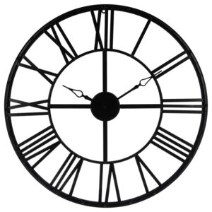 Černé kovové nástěnné hodiny, 70x2,5 cm