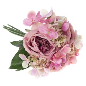 Umělá kytice růží a hortenzií Sofia, 28 cm