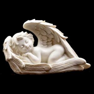 Andělíček ležící spící v křídlech 16 x 9 x 7 cm bílý polyresin