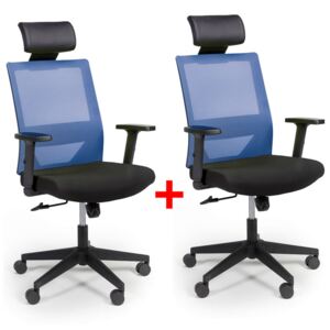 Kancelářská židle se síťovaným opěrákem WOLF, nastavitelné područky, plastový kříž, 1+1 ZDARMA, modrá