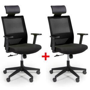 Kancelářská židle se síťovaným opěrákem WOLF, nastavitelné područky, plastový kříž, 1+1 ZDARMA, černá