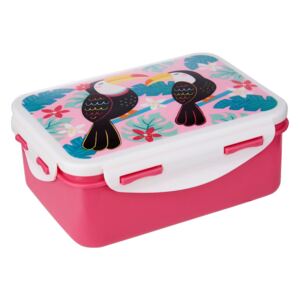 Sass & Belle Růžová krabička na oběd s motivem tukanů Tiki Toucan