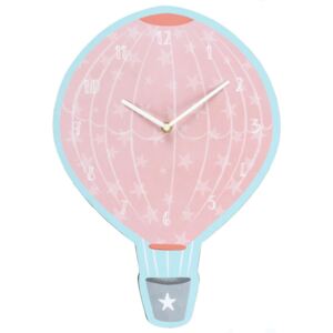Jones Home & Gift Růžové modré nástěnné hodiny ve tvaru horkovzdušného balónu