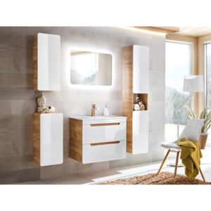 Koupelnová sestava - ARUBA white, 60 cm, sestava č. 3, dub craft/lesklá bílá