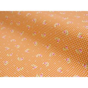 Goldea bavlněná látka plátno simona oranžovozelená - vzor růžičky na mřížce - metráž š. 150cm 150 cm