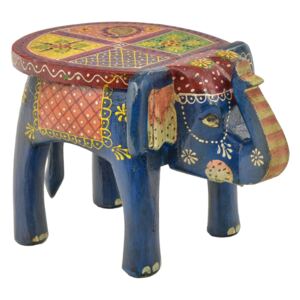 Sanu Babu Stolička ve tvaru slona ručně malovaná, modrá, 30x19x18cm