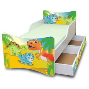 Dětská postel se zábranou a šuplík/y Dino - 180x90 cm