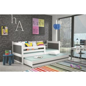 Dětská postel RICO 2 + matrace + rošt ZDARMA, 90x200 cm, bílý, grafit