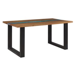 Jídelní stůl 160 x 90 cm světlé dřevo s pryskyřicí modrý RIVIERA