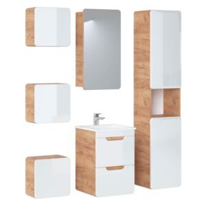Koupelna - ARUBA white, 40 cm, sestava č. 11, dub craft/lesklá bílá
