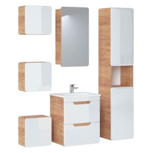 Koupelna - ARUBA white, 50 cm, sestava č. 14, dub craft/lesklá bílá