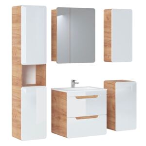 Koupelna - ARUBA white, 60 cm, sestava č. 10, dub craft/lesklá bílá
