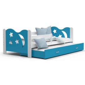 Dětská postel MIKOLAJ P2 80x190 cm s bílou konstrukcí v modré barvě s přistýlkou
