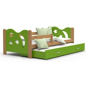 Dětská postel MIKOLAJ P2 80x190 cm s olše konstrukcí v zelené barvě s přistýlkou