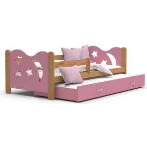 Dětská postel MIKOLAJ P2 80x190 cm s olše konstrukcí v růžové barvě s přistýlkou
