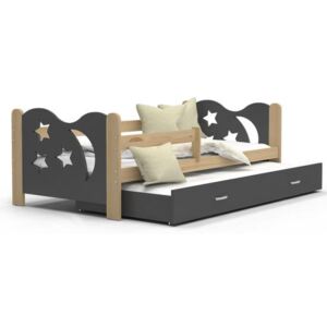 Dětská postel MIKOLAJ P2 80x190 cm s borovicovou konstrukcí v šedé barvě s přistýlkou