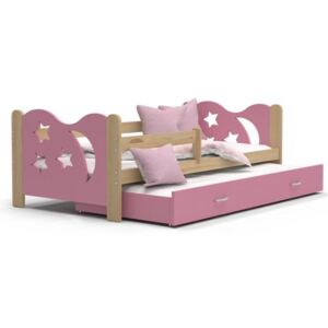 Dětská postel MIKOLAJ P2 80x190 cm s borovicovou konstrukcí v růžové barvě s přistýlkou
