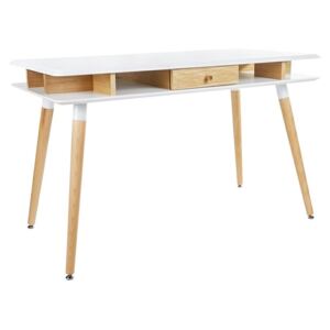 Psací stůl MODUS dub - bílá deska, dubová zásuvka a nohy