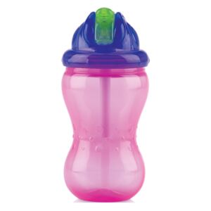 NUBY Hrneček netekoucí se sklápěcím brčkem a 360 ml, 12 m+ fialový
