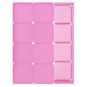 Eshopist Šatníková skříň s 12 variabilními krabicemi v růžové barvě, 105 × 35 × 140 cm