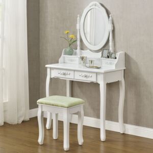 Toaletní stolek "Mira" bílý se zrcadlem a židličkou