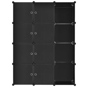 Eshopist Šatníková skříň s 12 variabilními krabicemi v černé barvě, 105 × 35 × 140 cm