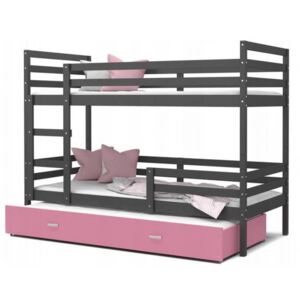 Dětská patrová postel s přistýlkou JACEK 3 barevný 80x190 Barva konstrukce: Šedá, Barva ostatních dílů: Bílá