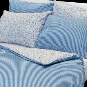 Stanex Luxusní povlečení kvítek-pruh modrý 100% Bavlna 140x200/70x90 cm