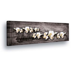 Obraz na plátně - Bílá Květinová Dekorace v Šedém Pozadí 45x145 cm