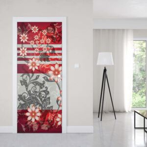 GLIX Fototapeta na dveře - Floral Pattern With Swirls Red | 91x211 cm