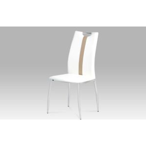 Jídelní židle AC-1296 WT koženka bílá, pruh cappuccino, chrom